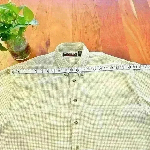 Vintage Oversized Plaid  Gingham Pastel Green Short Sleeves Button Down Shirt. - Picture 6 of 11